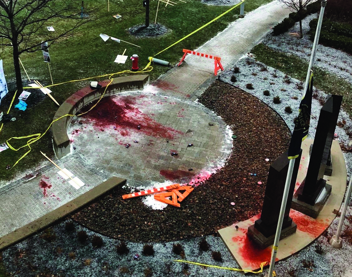 Participants cause damage at protest against police violence