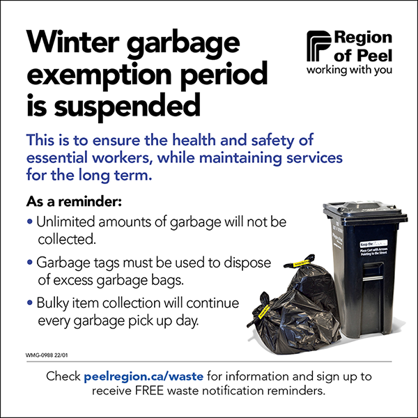 No winter garbage exemption period in Peel due to rising COVID19 cases