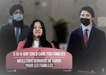 Sonia Sidhu joins Prime Minister Trudeau and Premier Ford to announce historic early learning and child care deal with Ontario