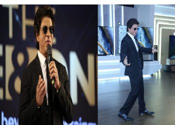 Shah Rukh Khan, striking his iconic pose in black suit, looks as charming as anyone could ever be | In Pics
