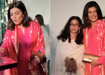 Sushmita Sen gives sweets to paparazzi as she arrives for Eid party, fans say ‘that’s our Miss Universe’
