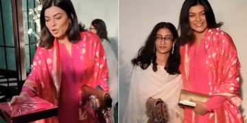 Sushmita Sen gives sweets to paparazzi as she arrives for Eid party, fans say ‘that’s our Miss Universe’